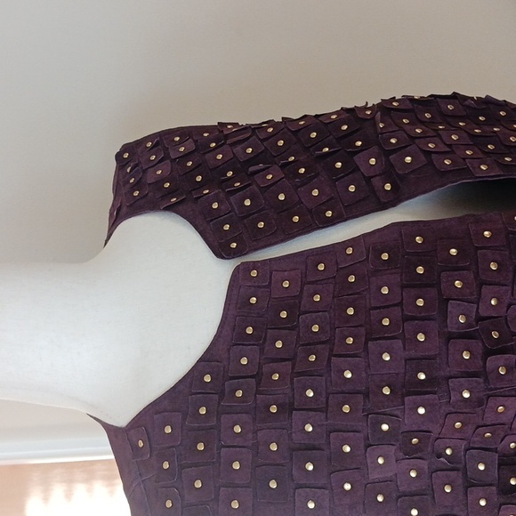 Worth sleeveless vest genuine leather suede Outerwear round neck cropped brown M - Picture 2 of 11